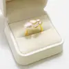 Anel de Pérola de Água Doce Borboleta Madrepérola para Mulheres, Design de Nicho de Luxo Leve, Anel Aberto Dourado, Fábrica de Joias Atacado