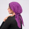 Pañuelo para la cabeza con lentejuelas de venta caliente transfronterizo europeo y americano, Gorro para quimioterapia, Pañuelo para la cabeza de color sólido curvo, Pañuelo para la cabeza multicolor con dos colas largas