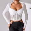 Comércio exterior novo transfronteiriço sexy renda perspectiva malha busto espartilho de barbatanas V-neck top hot girl para mulheres 10776