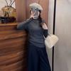 Muchen 2025 Primavera Novo Estilo Coreano Simples Botão Gola Alta Meia Tricô Tricô Feminino Camisa Base Top