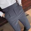 Pantalones de Vestir de Negocios Estilo Británico para Hombre Moda Otoño Slim-fit Tobilleros Pantalones Casuales para Hombre Color Sólido