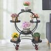 Estante de Flores Americano para Sala de Estar de Pie Balcón Estante de Flores Multicapa con Ruedas Móvil Hierro Forjado Estante de Exhibición