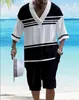 Traje Jacquard Impreso en 3D Transfronterizo para Hombre Verano Holgado Camiseta de Manga Corta Pantalones Cortos Cuello en V Traje Deportivo Traje de Dos Piezas para Hombre