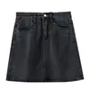 Saia Jeans Curta de Cintura Alta em Linha A para Mulheres, Estilo Vintage, Saia Curta Estilo Japonês de Verão, Saia Justa ao Corpo
