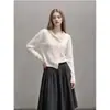 Cardigan Tricot Longo Crochê Vazado Francês Design de Outono Antecipado Feminino Top Solto Emagrecedor 25826
