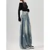 Jeans anchos de estilo americano extralargos, holgados y adelgazantes, para mujeres altas, diseño de verano rasgado con dobladillo curvo y corte hasta el suelo