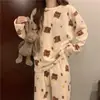 Pijama de Coral Fleece de Invierno para Mujer, con Terciopelo Plus, Bata Gruesa de Franela, Conjunto Suelto de Terciopelo de Algodón Shu Jacquard