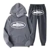 Sudadera con Capucha y Pantalón Casual con Estampado Clint419 Patrón Prisión del Diablo Europeo y Americano Conjunto de Dos Piezas para Hombre y Mujer