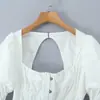 Ins Moda Cruzada Europeia e Americana 2026 Nova Moda Elegante Roupas Femininas Atacado Gola Quadrada Mangas Longas Bufantes Moda Camisa Casual