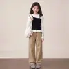 Camiseta Longa Fashionável Estilo Coreano Ins para Meninas 2026 Novo Outono Falso Duas Peças Roupa de Outono Infantil