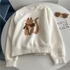 Sudadera de manga larga de alta calidad estilo coreano con estampado de gato y forro polar para mujer, gruesa, cálida, holgada, ajustada, chaqueta para mujer