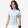 Camiseta de Yoga para Mujer de una Pieza Manga Corta Secado Rápido Transpirable Top de Fitness Pilates Moldeador Ajustado Camisa Pequeña