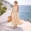 Vestido de Verano Nuevo Europeo y Americano para Mujer 2026, Vestido Estilo Resort Mediterráneo, Vestido de Línea A con Bloques de Color para Mujer