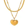 Colar de Aço Titânio Camada Dupla Amor Simples Feminino Ins Versátil Corrente para Clavícula Moda Vintage Pingente Coração de Pêssego Acessórios Joias