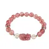 Pulsera de Cristal de Fresa Natural Pixiu con Cuentas de Cristal para Pareja Moda Femenina Agata Negra de Alta Gama Pulsera de Cristal Rubio