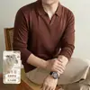 Suéter masculino de seda e lã com gola de gaivota, outono de 2026, novo, cor sólida, estilo old money, suéter básico casual de tricô para homens