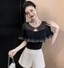 Moda Femenina Verano 2026 Nuevo Suéter de Cuello Redondo Manga Corta Camiseta Básica con un Diseño Elegante, Corte Ajustado, Moderno y Único
