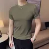 Camiseta Listrada de Gola Redonda Slim Fit Estilo Coreano de Verão para Adolescentes, Camisa Masculina Transfronteiriça de Seda de Gelo Justa Elástica Fina de Manga Curta