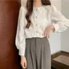Destaque Moda Primavera 2022 Camisa de Renda Retrô Francesa Estilosa Peça Básica Versátil para Todas as Ocasiões Manga Longa Top para Mulheres