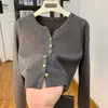 Cardigan de Punto Corto con Hebilla Metálica de Color Puro Estilo Suave Estilo Coreano 2025 Suéter de Cuello V para Mujer Otoño e Invierno