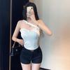 Moda Estilo Hot Girl Sexy Elegante Conjunto Feminino Verão Novo Xadrez Gola Halter Top Tubo Calça Casual de Pernas Largas Conjunto de Duas Peças