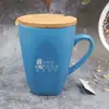 Caneca Cerâmica Quadrada Personalizada com Logo Gravado Presente Criativo Tampa de Bambu Caneca Esmalte Bicolor Cerâmica Caneca de Café