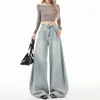 Jeans Retro Americanos Azules, Holgados y con Caída, Estilo Cimitarra para Mujer, Nuevo Diseño de Moda de Cintura Alta, Pantalones de Pierna Ancha con Forma de Pera
