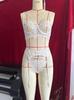 Íntimos Sexy Transfronterizos Europeos y Americanos Más Vendidos Rusos Empalme de Malla Encaje Sexy Transparente Push-Up Set de Cuatro Piezas para Mujer