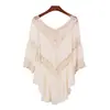 Vestido Cubre-traje Suelto de Longitud Media Estilo Europeo y Americano Transfronterizo con Dobladillo Ancho, Sexy Vestido de Playa Bikini de Ganchillo Calado para Mujer 118A