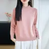 Suéter tejido de punto grueso con cuello medio alto 100% algodón puro premium para mujer, jersey holgado, camiseta base cálida versátil de manga larga