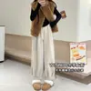 Pantalones tipo harén de otoño e invierno con forro polar, corte relajado, dobladillos enrollados, engrosados para abrigar, tiro alto, corte holgado, estilizan, pantalones casuales versátiles para mujer