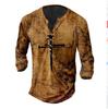 Camiseta holgada de manga larga para hombre, nueva, con estampado digital 3D, brújula, hebilla diaria, cuello en V y manga larga.