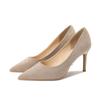 Saltos Altos de Camurça Preta, Saltos Finos Femininos, Bico Fino, Tamanho Grande, Moda Europeia e Americana, Boca Rasa, Sapatos de Salto Médio da Moda, Primavera e Outono