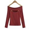 Camiseta sexy de fondo hueco para mujer estilo europeo y americano con hombros descubiertos, top ajustado hueco en el pecho, camiseta de hombros descubiertos para chica hot