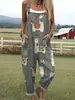 (Botón de Día) Ropa de mujer transfronteriza, Amazon, estilo europeo y americano, overol de verano con botones estampado digital 3D, pantalones de tirantes casuales