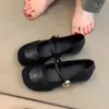 Zapatos Mary Jane vintage de piel suave con hebilla metálica, punta redonda, correa única, versátiles, con aumento interno de altura, zapatos planos de estilo de noche para mujer