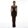 Vestido de Noite Europeu e Americano Popular Estilo Tomara-que-caia com Franzidos na Cintura, Vestido Longo Elegante Justo para Banquetes