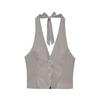 Conjunto Za Feminino Verão 2025 Nova Moda Estilo Hong Kong Retrô Listrado Gola Halter Colete e Calça Reta