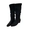 Botas de Cavaleiro Femininas 2026 de Cano Alto, Bico Quadrado, Camurça, com Aumento Interno de Altura, Botas Slim de Cano Alto
