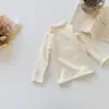 Roupas Infantis para Meninas 2025 Outono e Inverno Novas Camisetas de Segunda Pele Coloridas Doces Estilo Coreano Manga Longa Gola com Orelhas Tops Doces