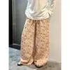 Calça de pijama feminina com estampa floral de design retrô, novo estilo de verão 2026, calça larga solta para casa, adequada para caminhar e pode ser usada fora