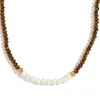 Moda Europea y Americana Elegante Colgante Acero Inoxidable Diez Perlas de Agua Dulce Cristal con Facetas Oscuras Collar Hecho a Mano con Cuentas para Mujeres