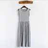 Vestido de tirantes de modal de verano para mujer Vestido ajustado Talla grande Cintura Falda larga Falda plisada ajustada con vuelo