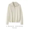 Suéter Pulôver Meio Zíper Outono e Inverno Kang Sai Ni 100% Caxemira Feminino Solto Moda Cor Sólida Versátil Malha Camada Base Suéter