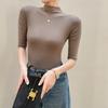 Blusa de Meia Gola Modal Preta de Manga Três Quartos para Mulheres Verão Nova High-End Slimming Look Camiseta Tendência