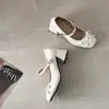 Zapatos Mary Jane de Tacón Grueso para Niñas 2026 Verano Estilo Dulce Lazo Una Correa Corte Bajo Tacón Alto Zapatos Individuales