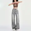 Jeans grises de pierna ancha de comercio exterior para hombres y mujeres, nuevos de tiro alto, fluidos, corte holgado, aptos para personas petites, pantalones rectos de estilo americano hasta el suelo