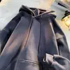 Todo el año en stock Sudadera con capucha forrada de forro polar para hombre Color liso Sencilla Holgada Tallas grandes Chaqueta Sudadera Casual Hombre