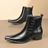 Superventas de Amazon Transfronterizo Retro para Hombre Punta Fina Versátiles Botas de Cuero Británicas Slip-on para Hombre Botas de Cuero Casual de Negocios 65914