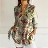 2024 Nuevo Otoño Transfronterizo Patrón Estampado Colorblock 3D Camisa Casual Holgada para Mujer Europea y Americana Top con Botones